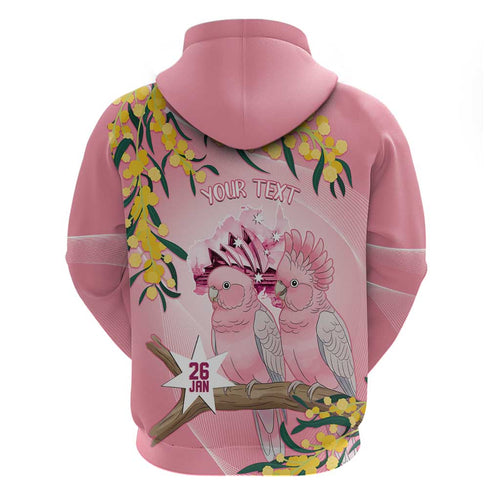 Personalised Galah Australia Day Hoodie 26th January Golden Wattle Pink Color - Aussie Hoodie
