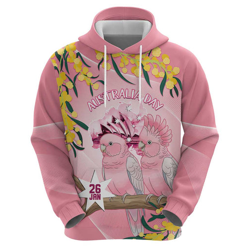 Personalised Galah Australia Day Hoodie 26th January Golden Wattle Pink Color - Aussie Hoodie