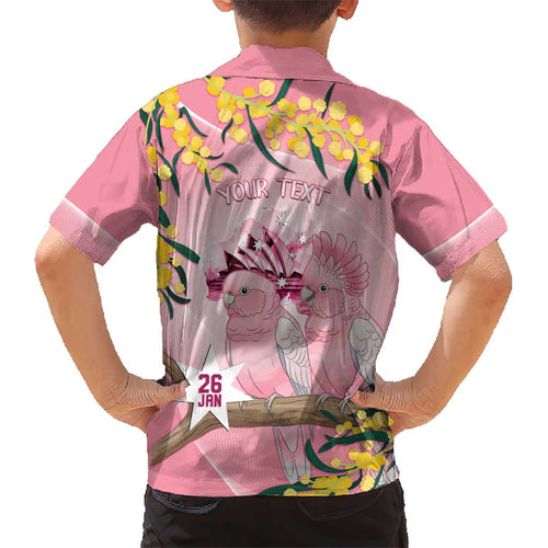 Personalised Galah Australia Day Kid Hawaiian Shirt 26th January Golden Wattle Pink Color - Aussie Hoodie