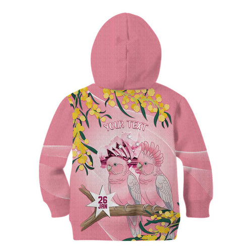 Personalised Galah Australia Day Kid Hoodie 26th January Golden Wattle Pink Color - Aussie Hoodie