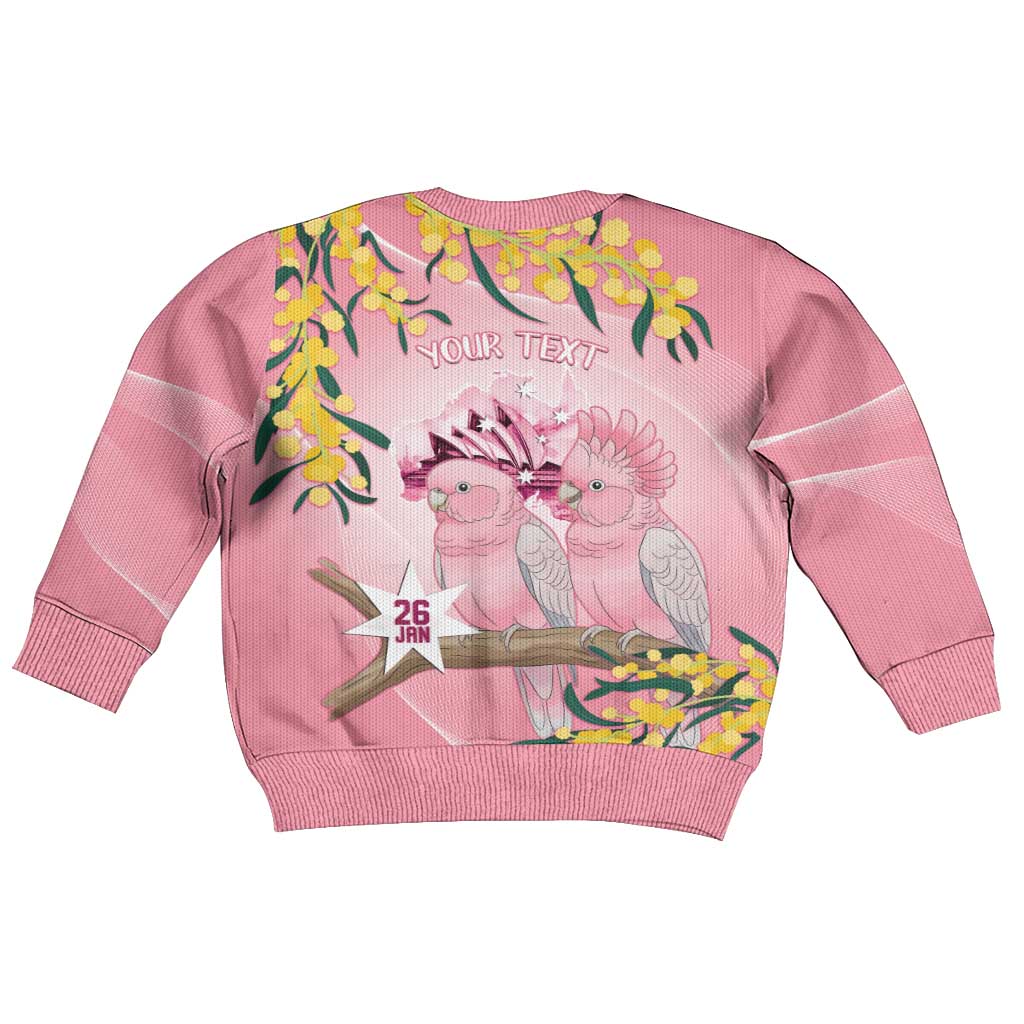 Personalised Galah Australia Day Kid Ugly Christmas Sweater 26th January Golden Wattle Pink Color - Aussie Hoodie