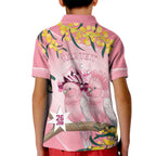 Personalised Galah Australia Day Kid Polo Shirt 26th January Golden Wattle Pink Color - Aussie Hoodie