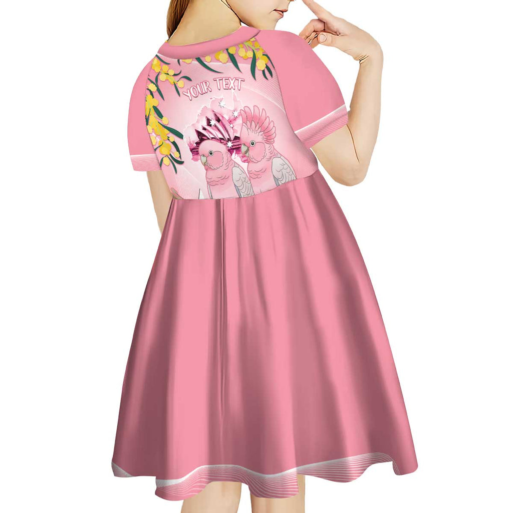 Personalised Galah Australia Day Kid Short Sleeve Dress 26th January Golden Wattle Pink Color - Aussie Hoodie