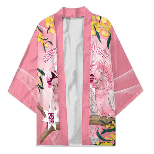 Personalised Galah Australia Day Kimono 26th January Golden Wattle Pink Color - Aussie Hoodie