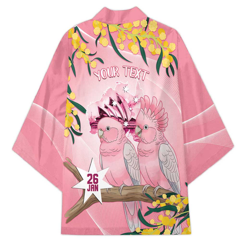 Personalised Galah Australia Day Kimono 26th January Golden Wattle Pink Color - Aussie Hoodie