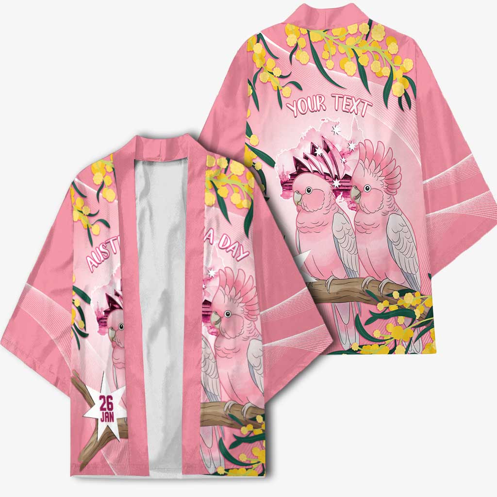 Personalised Galah Australia Day Kimono 26th January Golden Wattle Pink Color - Aussie Hoodie