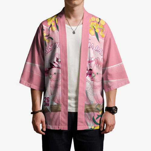 Personalised Galah Australia Day Kimono 26th January Golden Wattle Pink Color - Aussie Hoodie