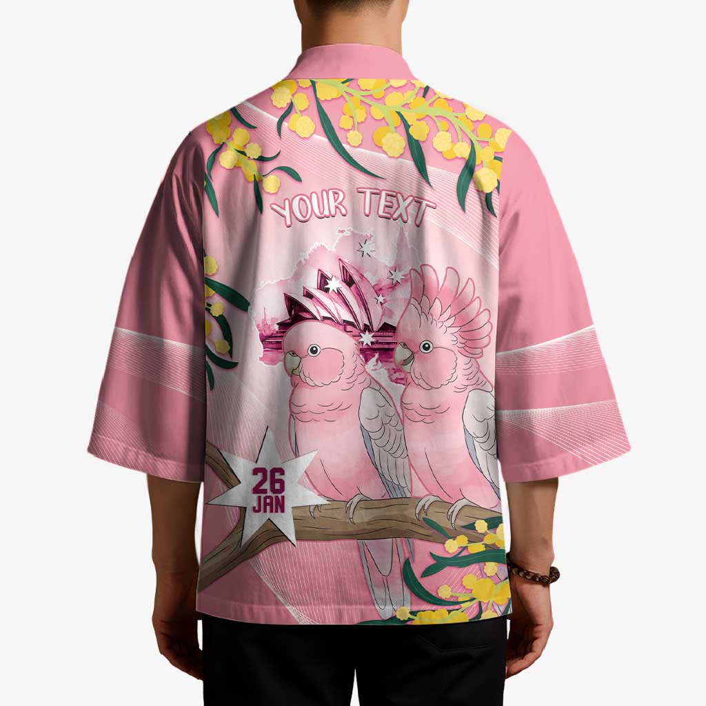 Personalised Galah Australia Day Kimono 26th January Golden Wattle Pink Color - Aussie Hoodie