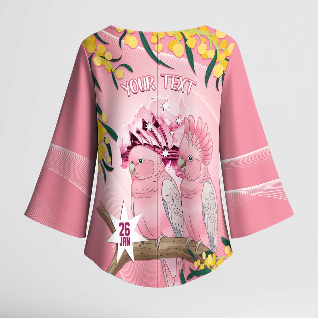 Personalised Galah Australia Day Kimono Sleeve Blouse 26th January Golden Wattle Pink Color - Aussie Hoodie