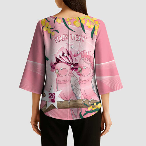 Personalised Galah Australia Day Kimono Sleeve Blouse 26th January Golden Wattle Pink Color - Aussie Hoodie