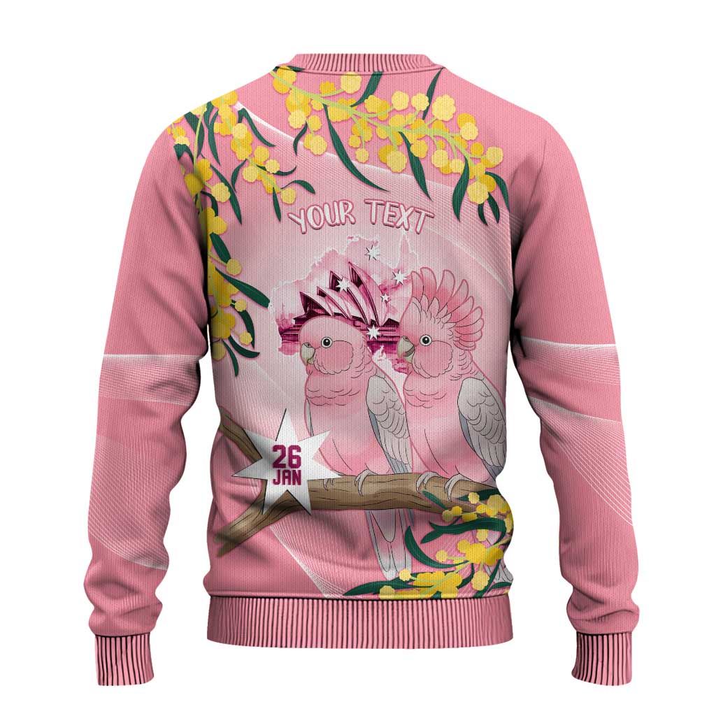 Personalised Galah Australia Day Ugly Christmas Sweater 26th January Golden Wattle Pink Color - Aussie Hoodie