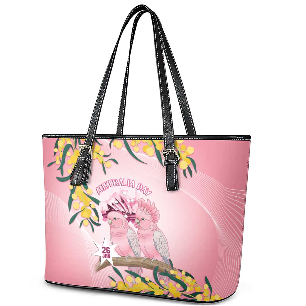 Galah Australia Day Leather Tote Bag 26th January Golden Wattle Pink Color - Aussie Hoodie