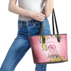 Galah Australia Day Leather Tote Bag 26th January Golden Wattle Pink Color - Aussie Hoodie