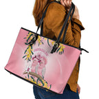 Galah Australia Day Leather Tote Bag 26th January Golden Wattle Pink Color - Aussie Hoodie