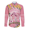 Personalised Galah Australia Day Long Sleeve Button Shirt 26th January Golden Wattle Pink Color - Aussie Hoodie