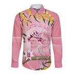 Personalised Galah Australia Day Long Sleeve Button Shirt 26th January Golden Wattle Pink Color - Aussie Hoodie
