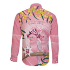 Personalised Galah Australia Day Long Sleeve Button Shirt 26th January Golden Wattle Pink Color - Aussie Hoodie