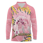 Personalised Galah Australia Day Long Sleeve Polo Shirt 26th January Golden Wattle Pink Color - Aussie Hoodie