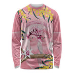 Personalised Galah Australia Day Long Sleeve Shirt 26th January Golden Wattle Pink Color - Aussie Hoodie