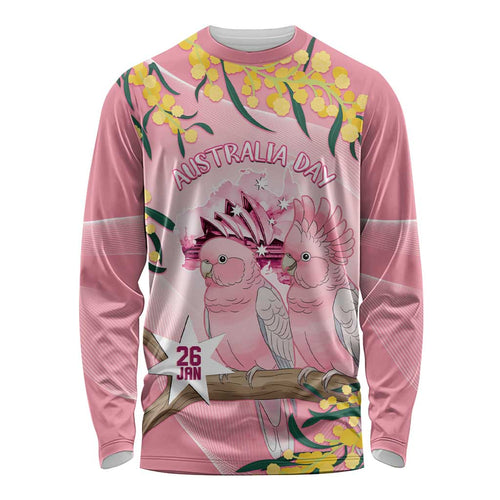 Personalised Galah Australia Day Long Sleeve Shirt 26th January Golden Wattle Pink Color - Aussie Hoodie