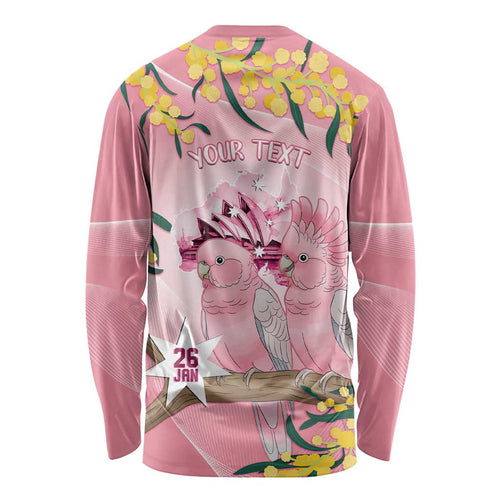 Personalised Galah Australia Day Long Sleeve Shirt 26th January Golden Wattle Pink Color - Aussie Hoodie