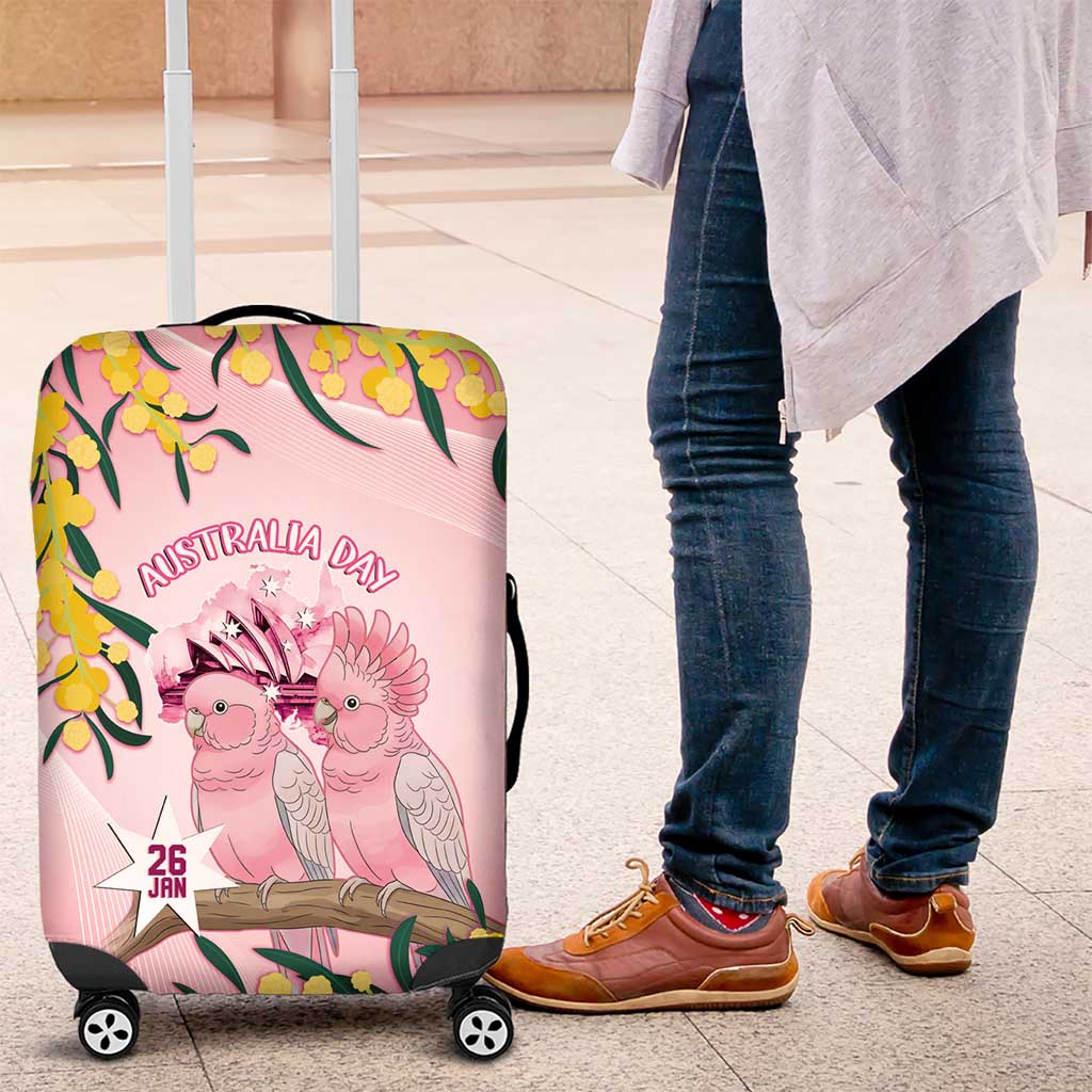 Galah Australia Day Luggage Cover 26th January Golden Wattle Pink Color - Aussie Hoodie