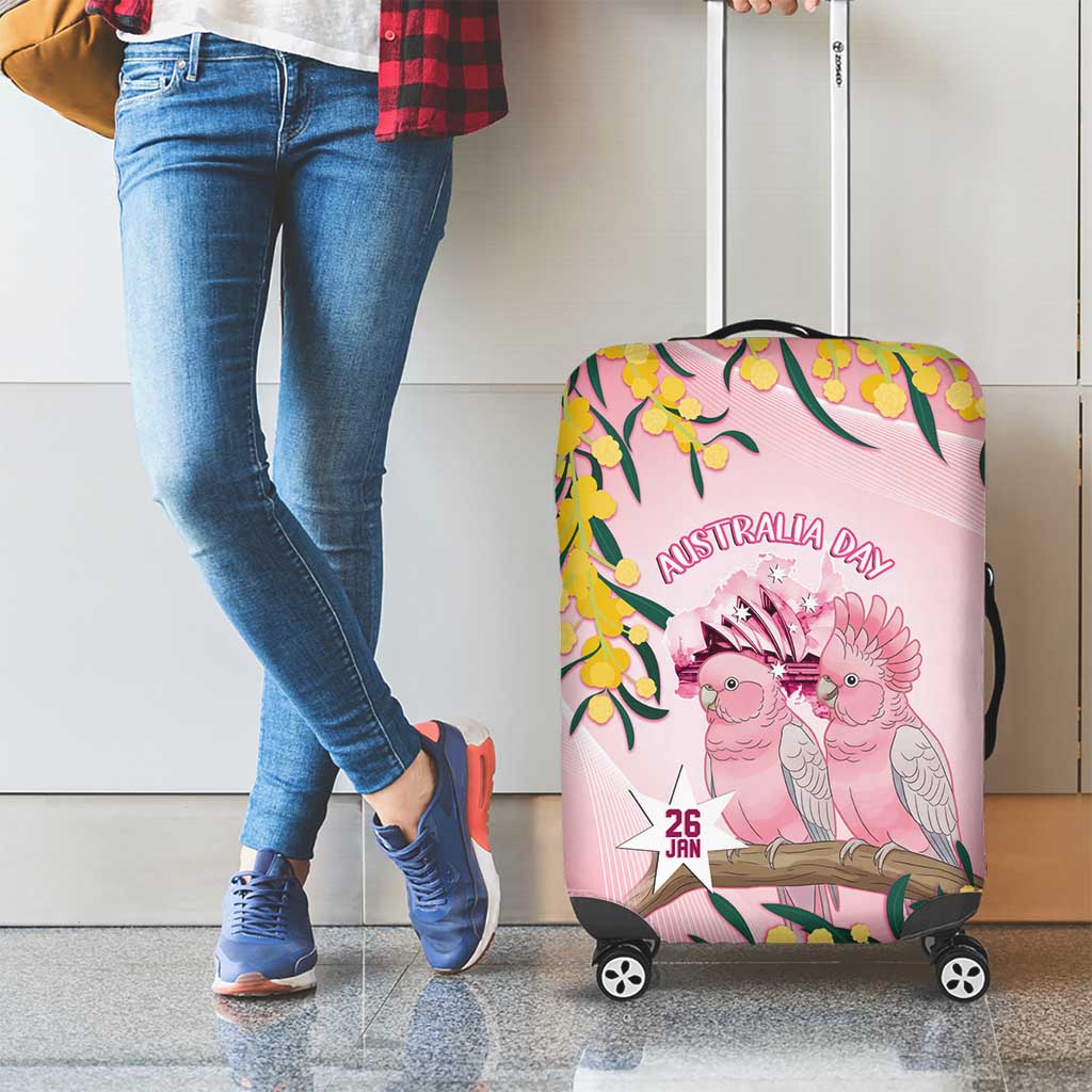 Galah Australia Day Luggage Cover 26th January Golden Wattle Pink Color - Aussie Hoodie