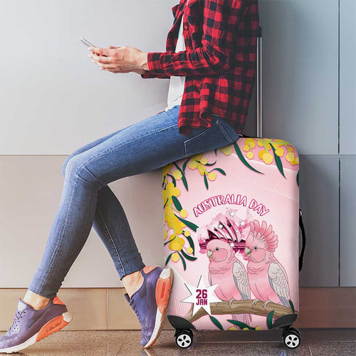 Galah Australia Day Luggage Cover 26th January Golden Wattle Pink Color - Aussie Hoodie