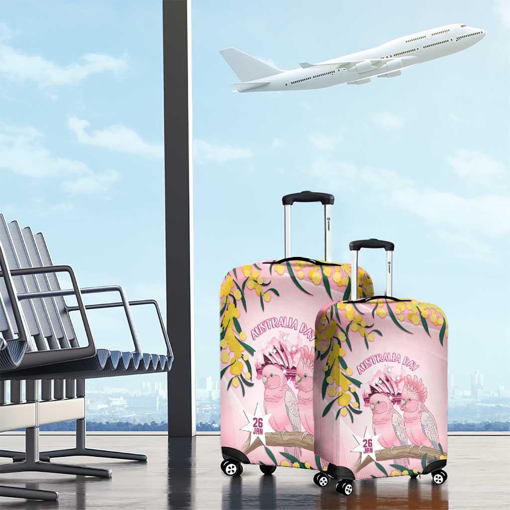 Galah Australia Day Luggage Cover 26th January Golden Wattle Pink Color - Aussie Hoodie
