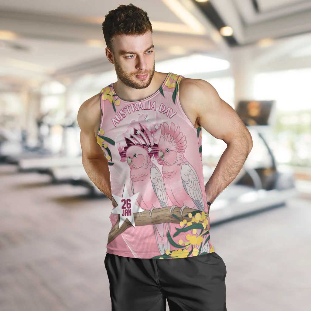 Personalised Galah Australia Day Men Tank Top 26th January Golden Wattle Pink Color - Aussie Hoodie