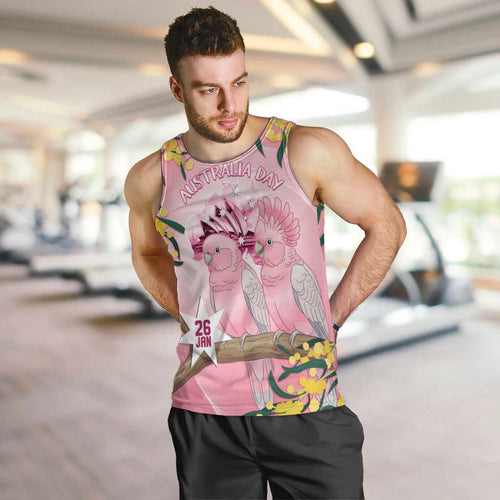 Personalised Galah Australia Day Men Tank Top 26th January Golden Wattle Pink Color - Aussie Hoodie