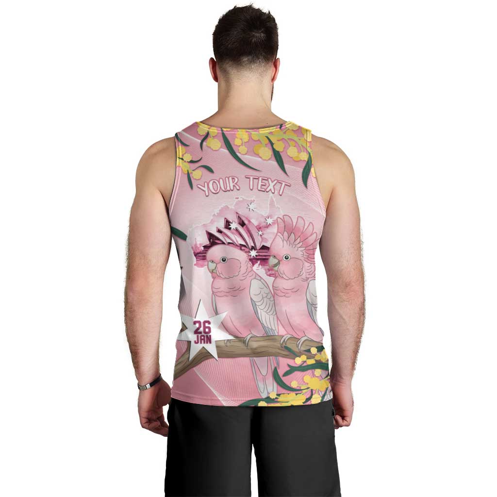 Personalised Galah Australia Day Men Tank Top 26th January Golden Wattle Pink Color - Aussie Hoodie