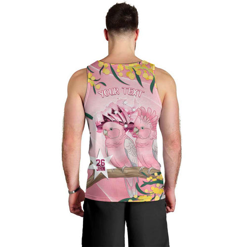 Personalised Galah Australia Day Men Tank Top 26th January Golden Wattle Pink Color - Aussie Hoodie
