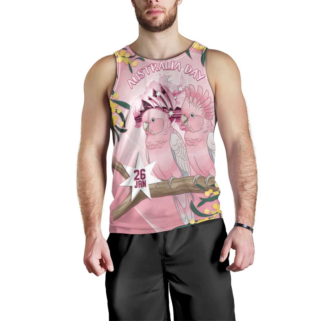 Personalised Galah Australia Day Men Tank Top 26th January Golden Wattle Pink Color - Aussie Hoodie