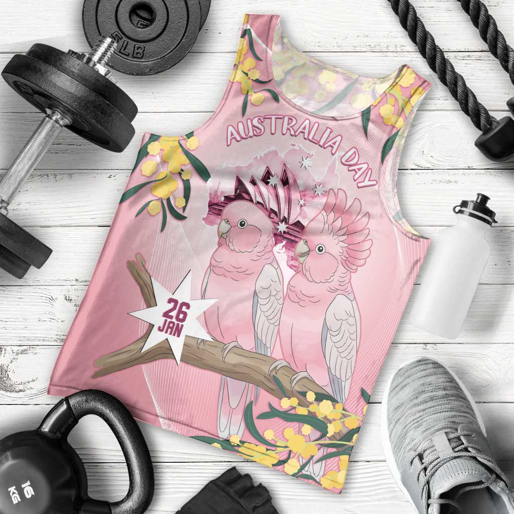 Personalised Galah Australia Day Men Tank Top 26th January Golden Wattle Pink Color - Aussie Hoodie