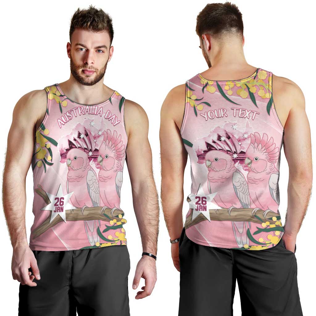 Personalised Galah Australia Day Men Tank Top 26th January Golden Wattle Pink Color - Aussie Hoodie