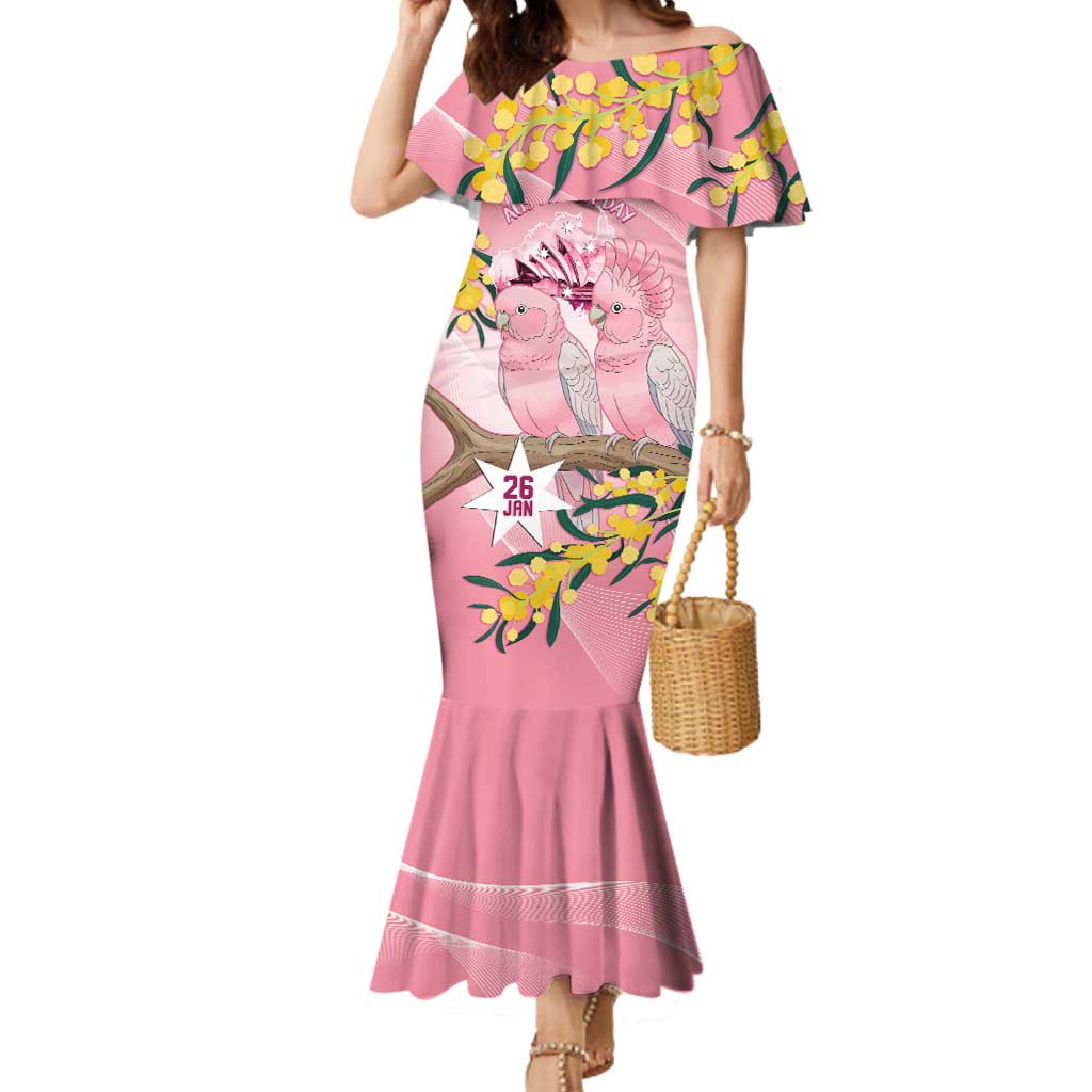 Personalised Galah Australia Day Mermaid Dress 26th January Golden Wattle Pink Color - Aussie Hoodie