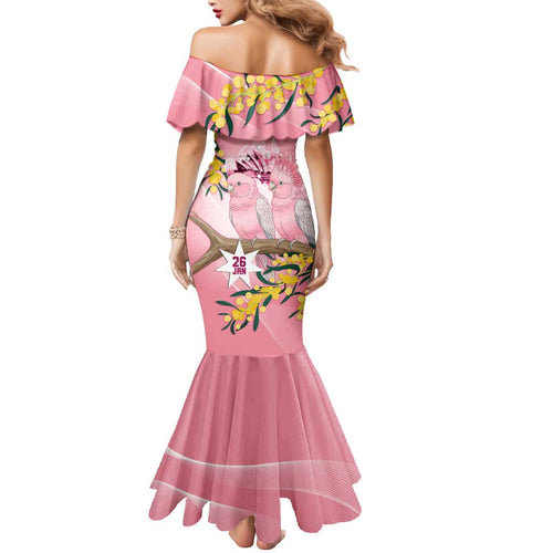 Personalised Galah Australia Day Mermaid Dress 26th January Golden Wattle Pink Color - Aussie Hoodie