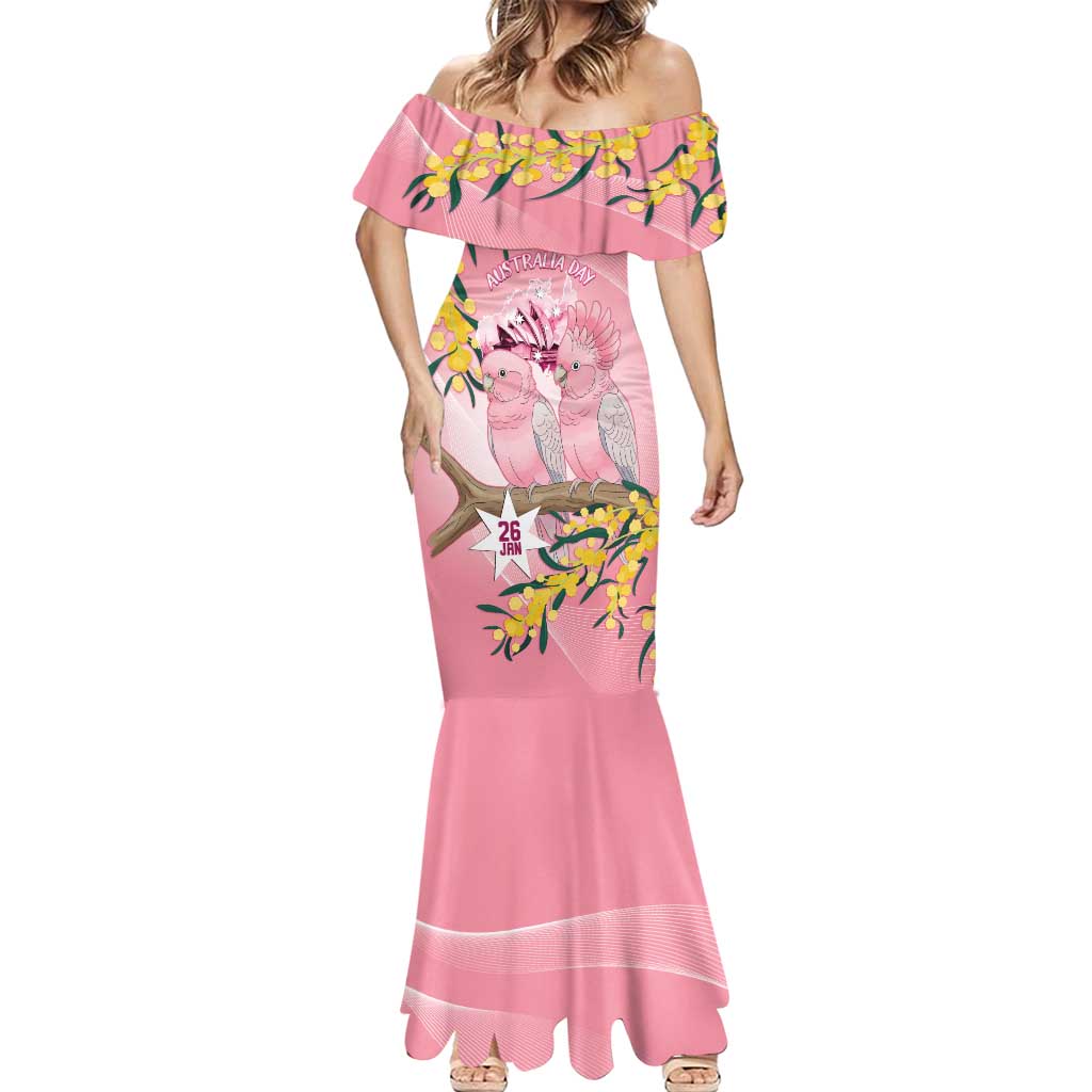 Personalised Galah Australia Day Mermaid Dress 26th January Golden Wattle Pink Color - Aussie Hoodie