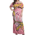 Personalised Galah Australia Day Off Shoulder Maxi Dress 26th January Golden Wattle Pink Color - Aussie Hoodie