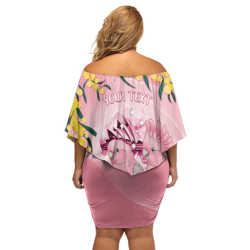 Personalised Galah Australia Day Off Shoulder Short Dress 26th January Golden Wattle Pink Color - Aussie Hoodie