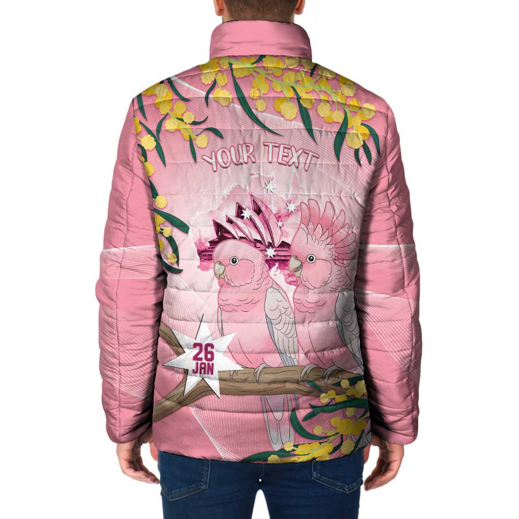 Personalised Galah Australia Day Padded Jacket 26th January Golden Wattle Pink Color - Aussie Hoodie