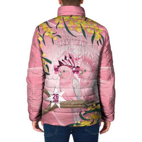 Personalised Galah Australia Day Padded Jacket 26th January Golden Wattle Pink Color - Aussie Hoodie