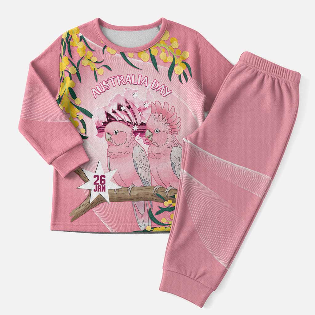 Personalised Galah Australia Day Christmas Pajama Set 26th January Golden Wattle Pink Color - Aussie Hoodie