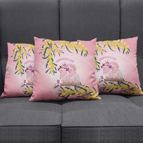 Galah Australia Day Pillow Cover 26th January Golden Wattle Pink Color - Aussie Hoodie