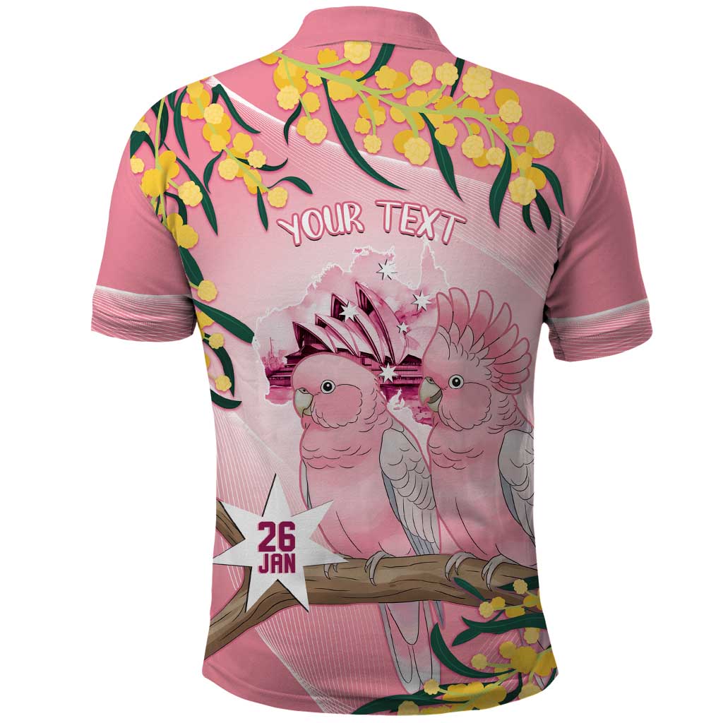 Personalised Galah Australia Day Polo Shirt 26th January Golden Wattle Pink Color - Aussie Hoodie