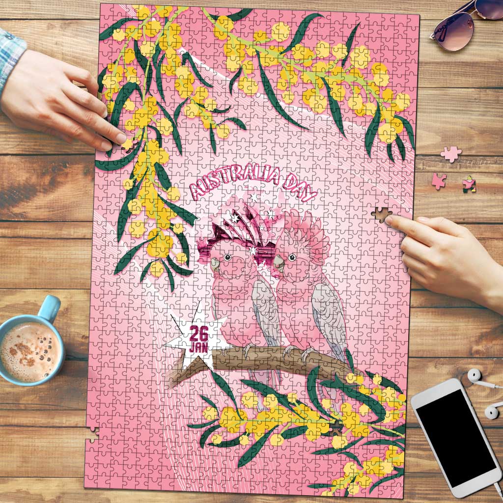 Galah Australia Day Puzzle 26th January Golden Wattle Pink Color - Aussie Hoodie