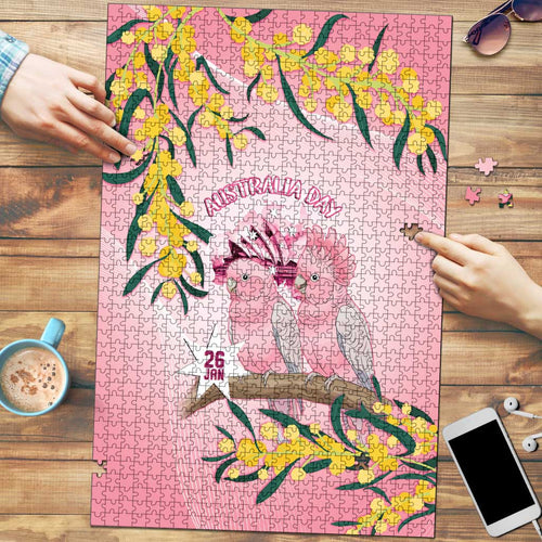 Galah Australia Day Puzzle 26th January Golden Wattle Pink Color - Aussie Hoodie