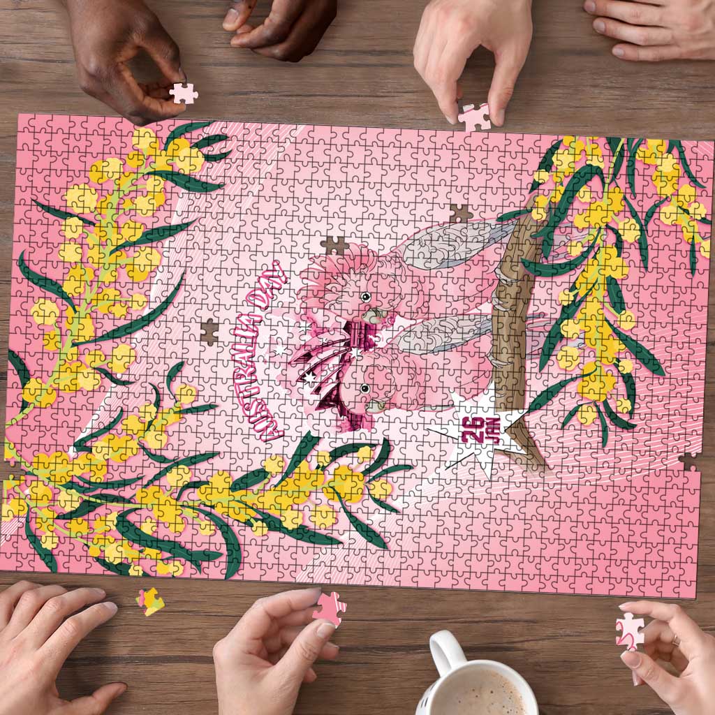 Galah Australia Day Puzzle 26th January Golden Wattle Pink Color - Aussie Hoodie