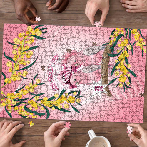 Galah Australia Day Puzzle 26th January Golden Wattle Pink Color - Aussie Hoodie